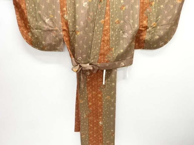 未使用品　縞に花唐草模様二部式小紋着物